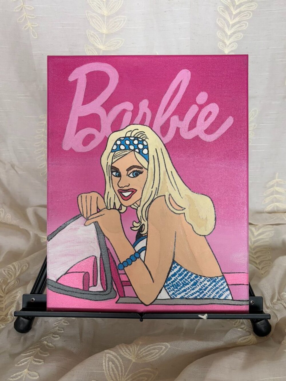 Hand Painted Barbie Pink Acrylic Canvas Wall Art 11x14